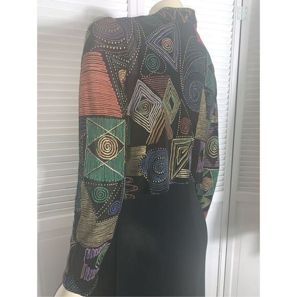 Vintage Two Piece Black Spandex Maxi Dress Abstract cropped Cardigan Sm/Med - Picture 7 of 13
